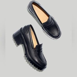 Madewell Leander Lugsole Black Leather Platform Loafer sz 11